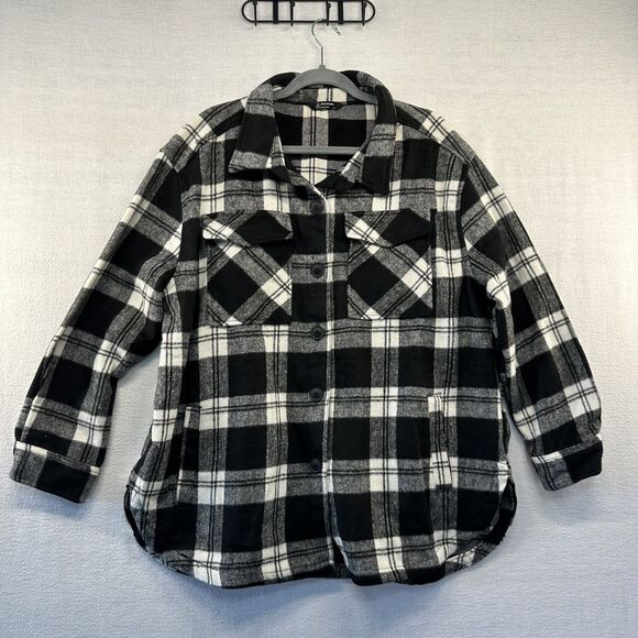 Shacket Members Mark Womens XL Relax Fit Long Sleeve Black White Plaid Midweight - Picture 2 of 10